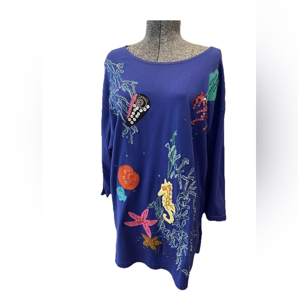 Carole Little sport VTG‎ 1980s long tunic top-ladies size medium-all cotton-sea